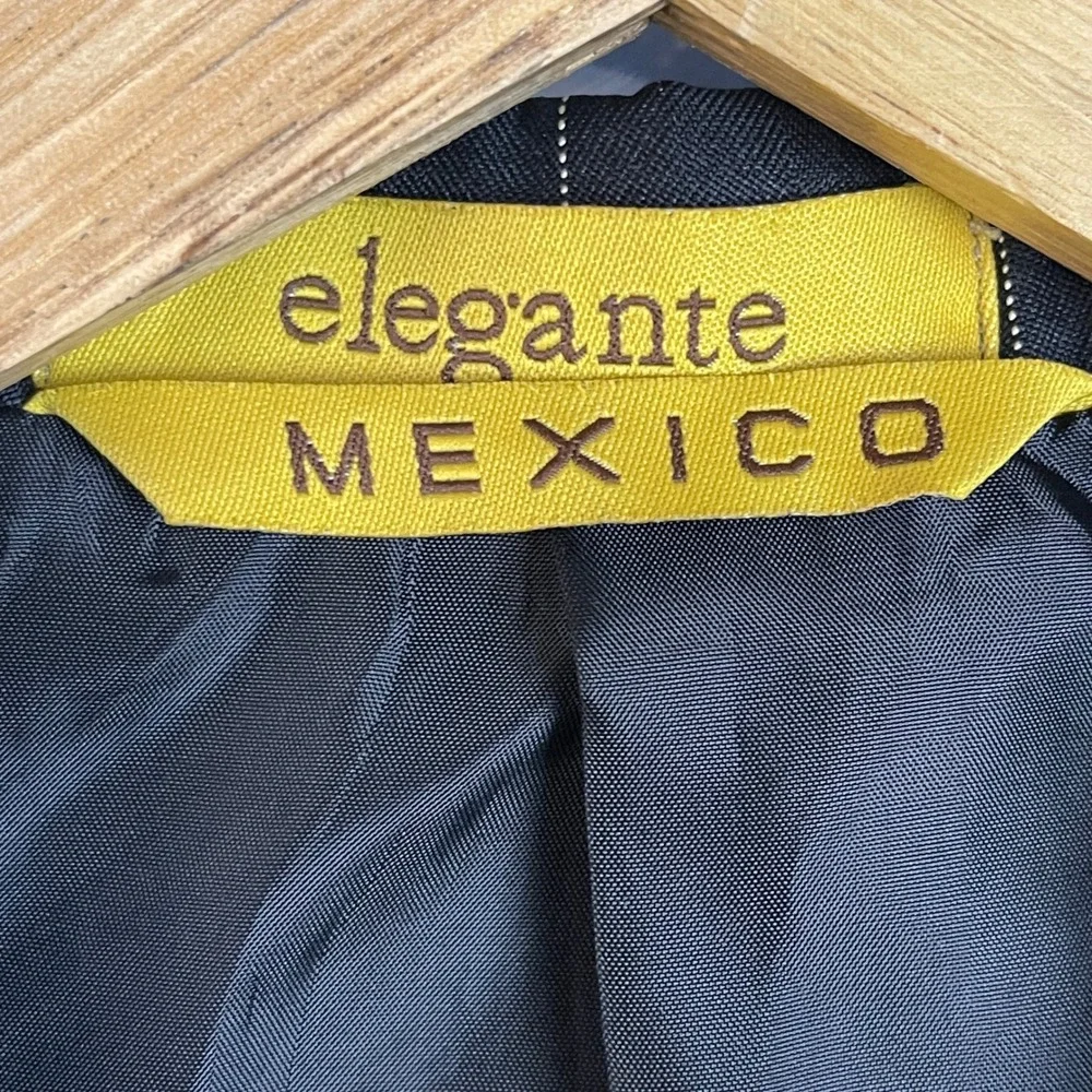 Elegante Mexico Mens Western Blazer 46‎ / 38  Black Pinstripe Herringbone Arrow